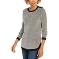 thumbnail image 1 of Charter Club Women's Textured Contrast-Trim Sweater Black Size Medium, 1 of 3