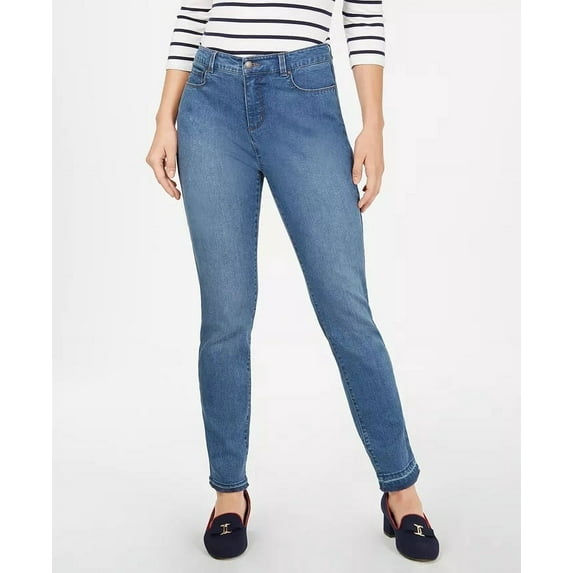 Charter Club Women's Tummy Control Frayed Cuff Skinny Jeans Blue Size 4