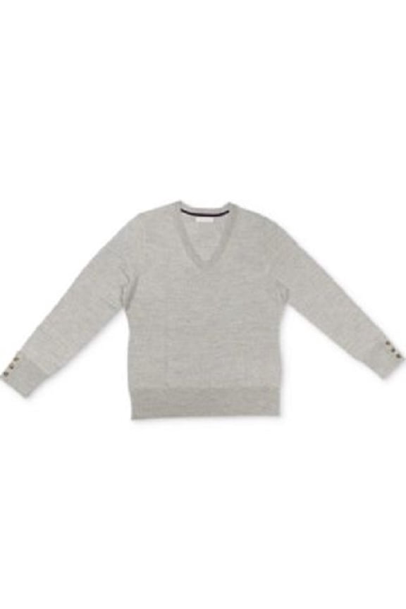 Women's V-Neck Button-Sleeve Sweater Gray Size Large