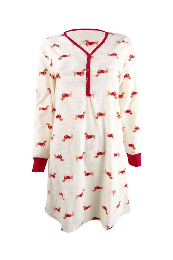 Women's Waffle Knit Sleepshirt Nightgown & Socks Set (S, Dogs)