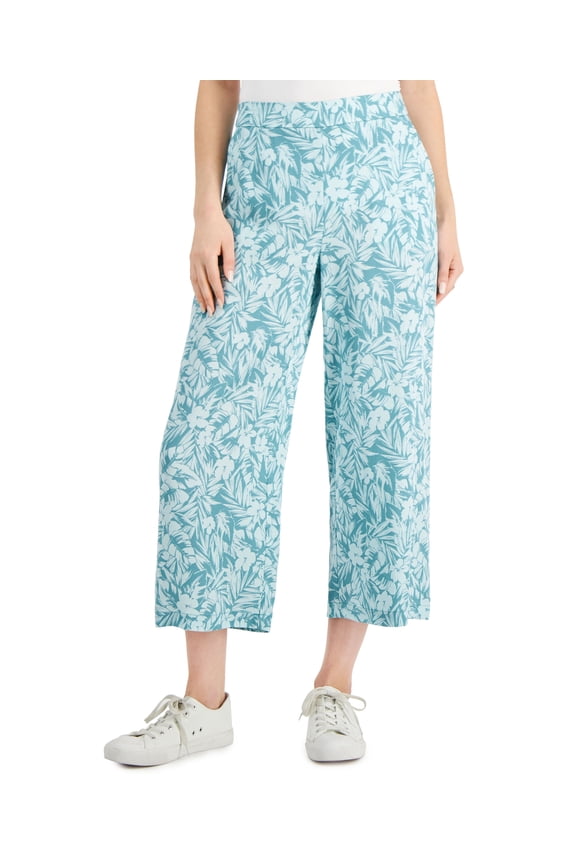 Petite Wide Leg Crop Pants Teal Combo PXL