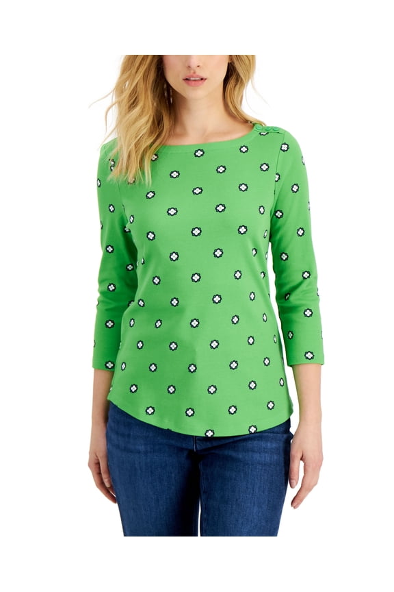Womens 3/4 Sleeve Iconic Dot Print Top Atlantis Green Combo XS