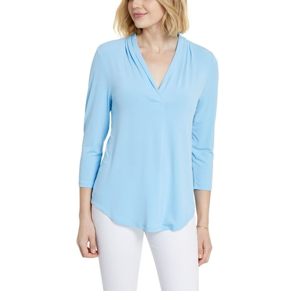 Charter Club Womens 3/4 Sleeve Top Pale Blue Glacier XL