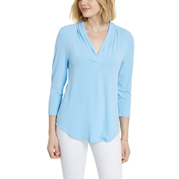 Charter Club Womens 3/4 Sleeve Top Pale Blue Glacier XL