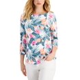 thumbnail image 1 of Charter Club Womens 3/4 Sleeve Tropical Print Top Bright White Combo S, 1 of 1