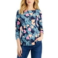 thumbnail image 1 of Charter Club Womens 3/4 Sleeve Tropical Print Top Intrepid Blue Combo XS, 1 of 1