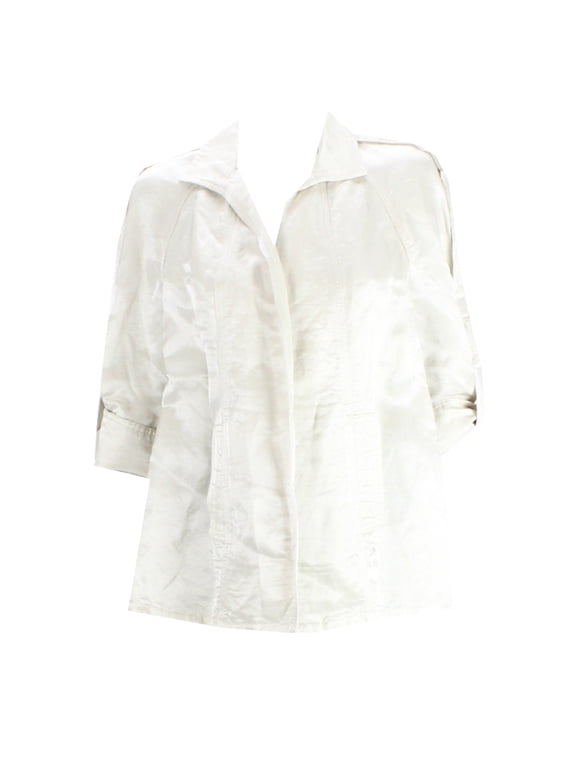 Womens Beige 3/4-Sleeve Open-Front Jacket M