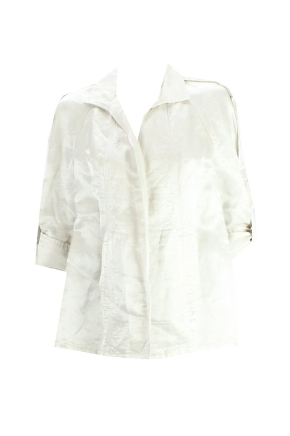 Womens Beige 3/4-Sleeve Open-Front Jacket M