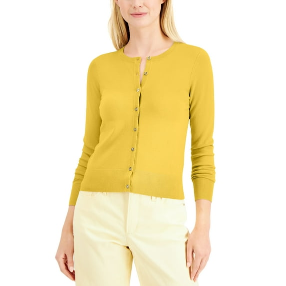 Charter Club Womens Button Cardigan Primrose Yellow XL