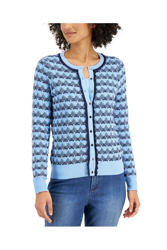 Womens Button Down Cardigan Blue Glacier Combo S