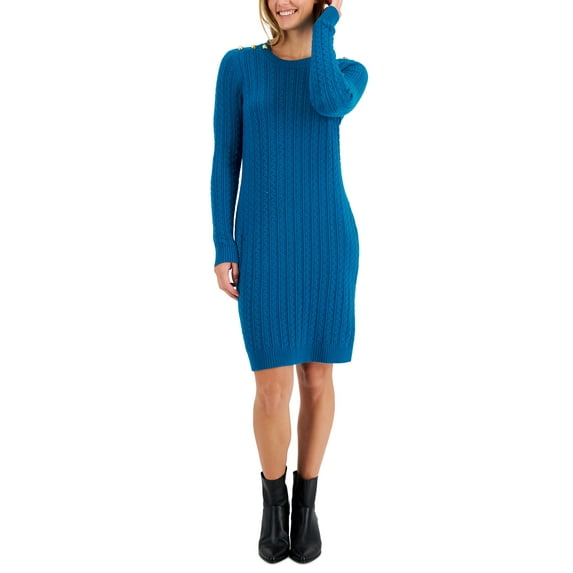 Charter Club Womens Cable Sweater Dress Electric Teal 2XL
