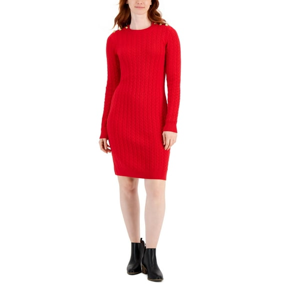 Charter Club Womens Cable Sweater Dress Ravishing Red XL