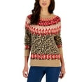 thumbnail image 1 of Charter Club Womens Cheetah Fair Isle Sweater Warm Camel Heather Combo XL, 1 of 1