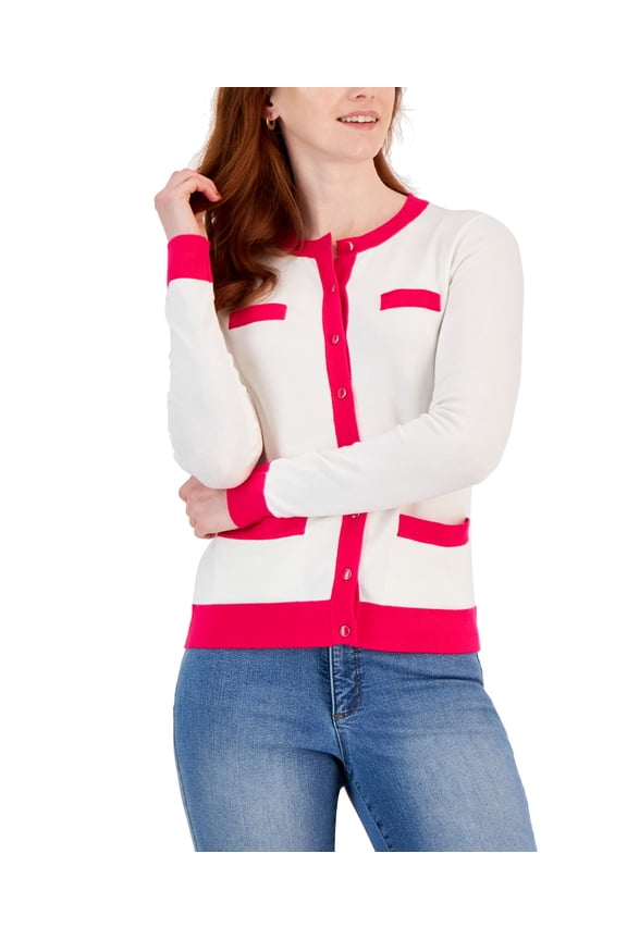 Womens Colorblocked Cardigan Cloud L
