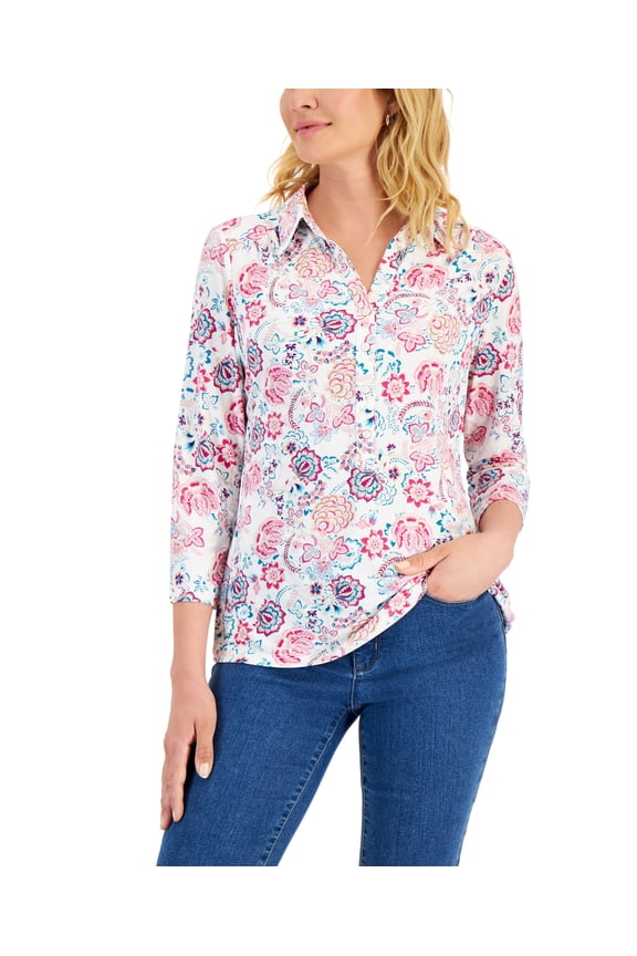Womens Cottage Floral Printed Polo017 Cloud Combo XS