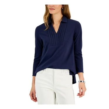 Charter Club Womens Cotton Blend Pleated Peasant Top