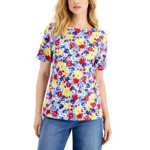 Charter Club Womens Cotton Floral Print Top Primrose Yellow Floral Combo XL