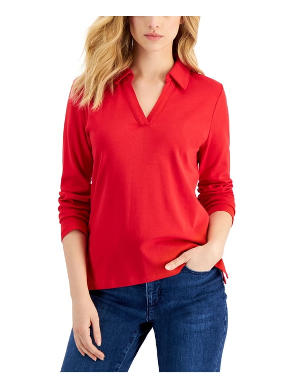 Womens Cotton Johnny Collar T-Shirt Red Barn XS