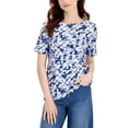 thumbnail image 1 of Charter Club Womens Cotton Printed Boat Neck Top Intrepid Blue Combo L, 1 of 1