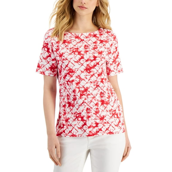 Charter Club Womens Cotton Printed Boat Neck Top Red Barn Combo M