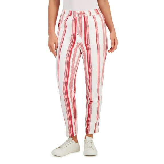 Charter Club Womens Cotton Striped Jogger Pants Red Barn Combo S