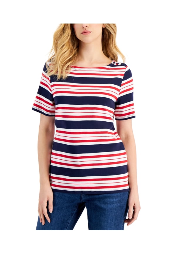 Womens Cotton Striped Top Intrepid Blue Combo S