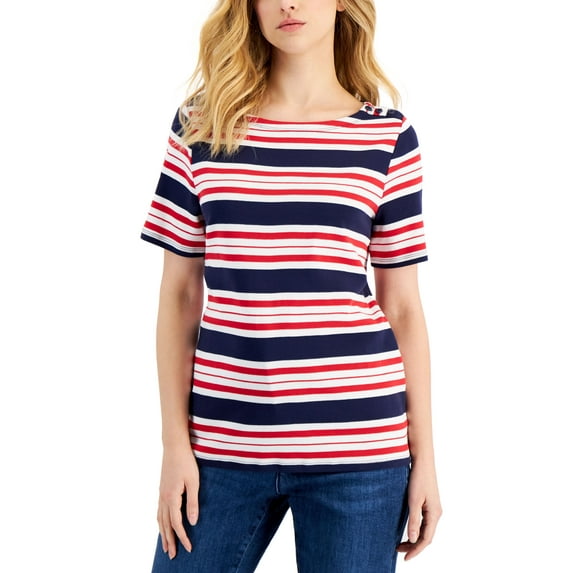 Charter Club Womens Cotton Striped Top Intrepid Blue Combo Stripe M