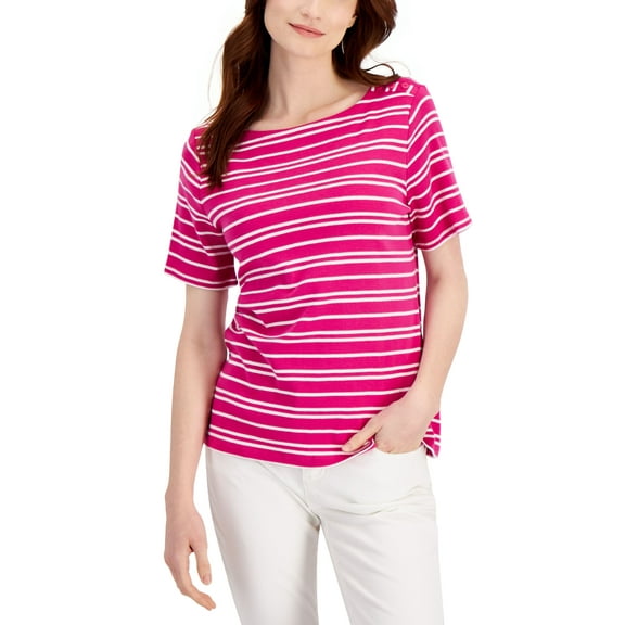 Charter Club Womens Cotton Striped Top Pink Tutu Combo M