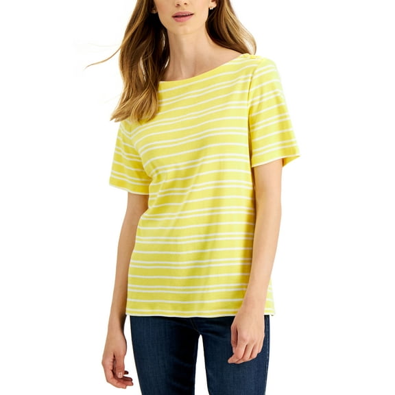 Charter Club Womens Cotton Striped Top Primrose Yellow Combo XL