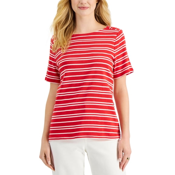 Charter Club Womens Cotton Striped Top Red Barn Combo S