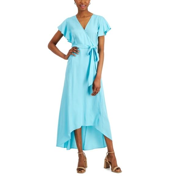 Charter Club Womens Cotton Tie Waist Midi Dress Light Pool Blue XS
