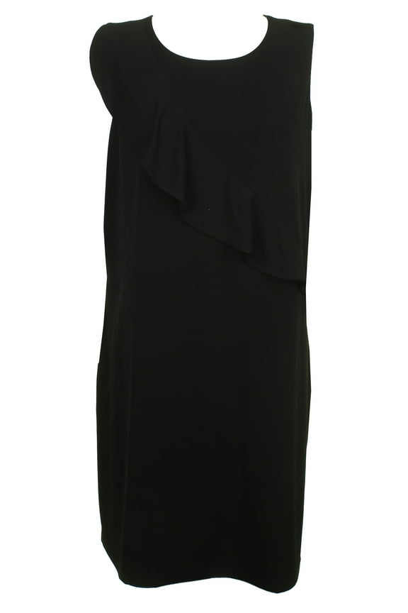 Womens Deep Black Sleeveless Ruffled Knit Asymmetric Dress XXL