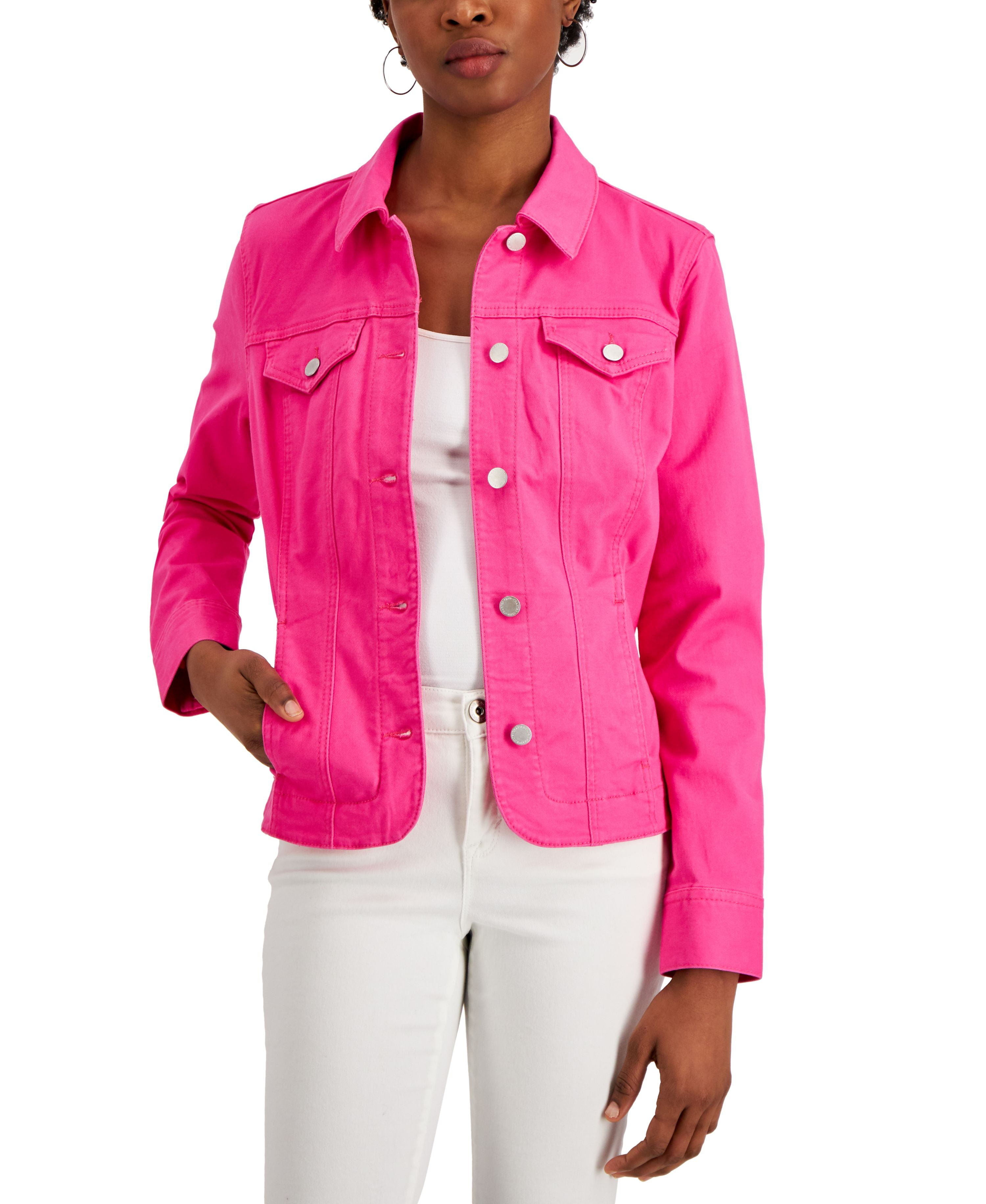 Charter Club Womens Denim Jacket Pink Shock L - Walmart.com