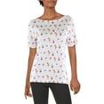 thumbnail image 1 of Charter Club Womens Boat Neckline Short Sleeve Cotton Printed Top Bright White Print Combo M, 1 of 3