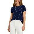 thumbnail image 1 of Charter Club Womens Floral Drop-Shoulder Top Intrepid Blue M, 1 of 1