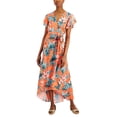 thumbnail image 1 of Charter Club Womens Floral Tie Waist Midi Dress Hot Coral Combo XL, 1 of 1