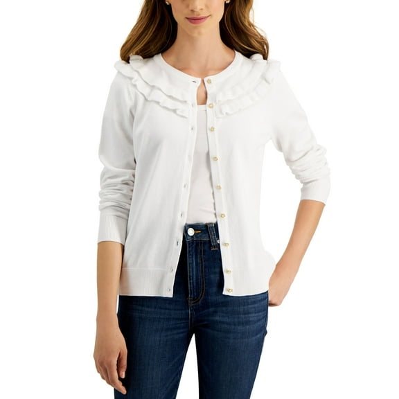 Charter Club Womens Flower Button Cardigan Bright White M