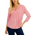 thumbnail image 1 of Charter Club Womens Gingham 3/4 Sleeve Top Red Barn Combo XL, 1 of 1