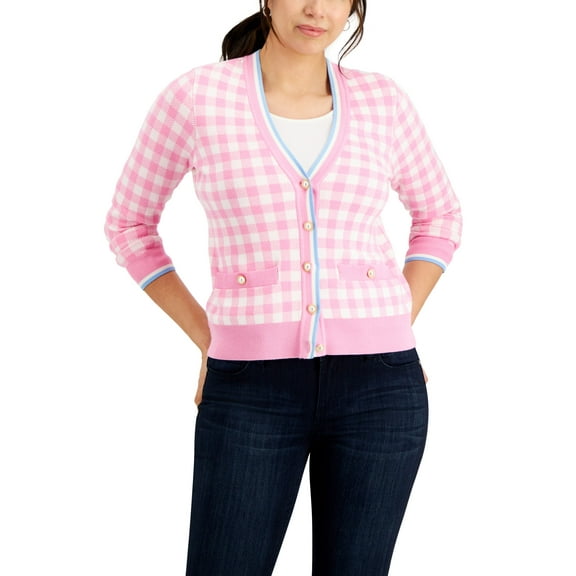 Charter Club Womens Gingham Cardigan Bubble Bath S