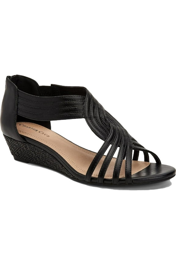 Womens Ginifur Faux Leather Wedge Sandals Black 7.5 Medium (B,M)