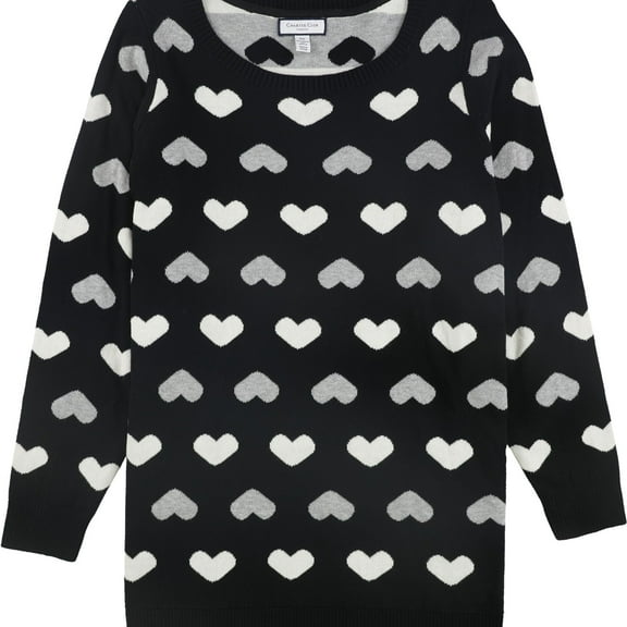 Charter Club Womens Heart Pullover Sweater, Black, 0X