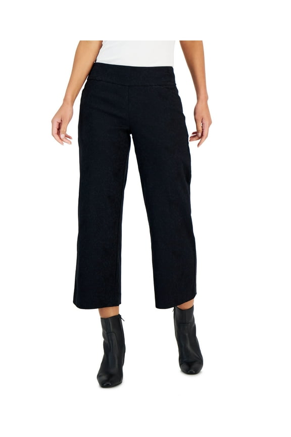 Womens Jacquard Pull On Wide Leg Cropped Pants Classic Black 12