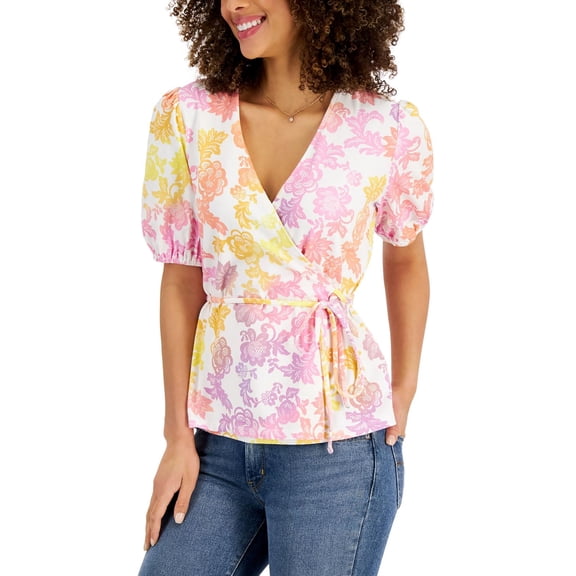 Charter Club Womens Knit Printed Wrap Top