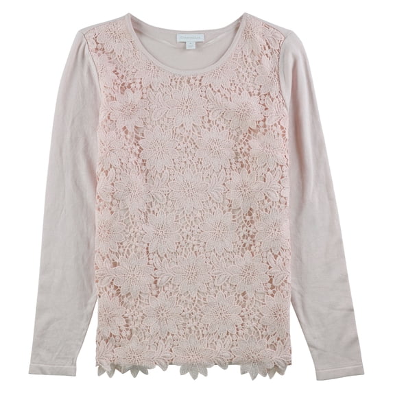 Charter Club Womens Lace-Front Pullover Sweater, Pink, Medium