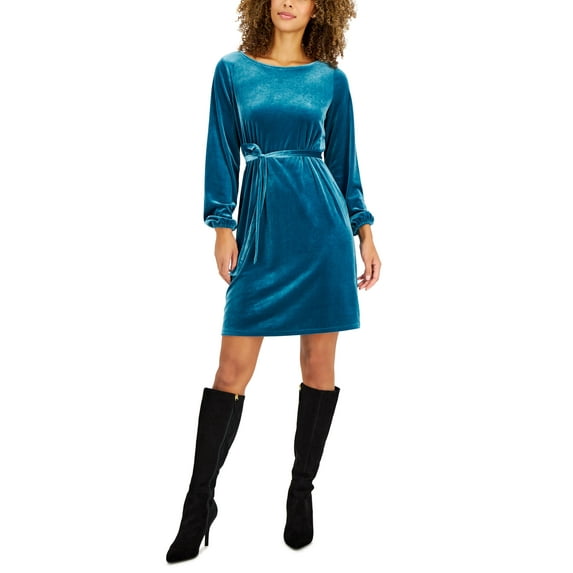 Charter Club Womens Long-Sleeve Velvet Dress Teal Simplicity L