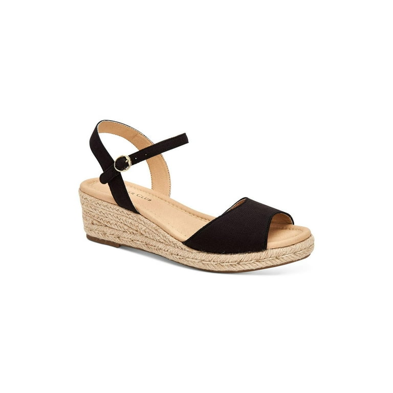 Charter Club Womens Luchia Canvas Buckle Wedge Sandals