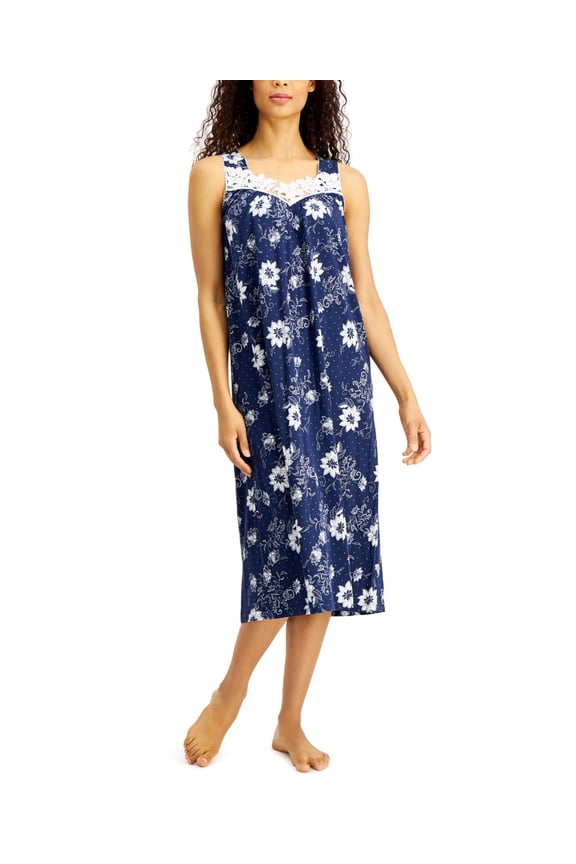 Charter Club Womens Nightwear Petite Lace Trim Knit Nightgown;Petite Small