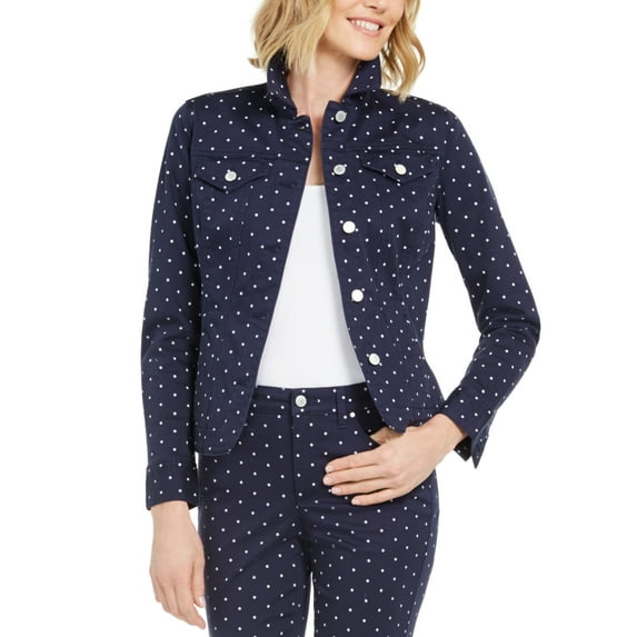 Charter Club Womens Petite Printed Denim Jacket;P/M