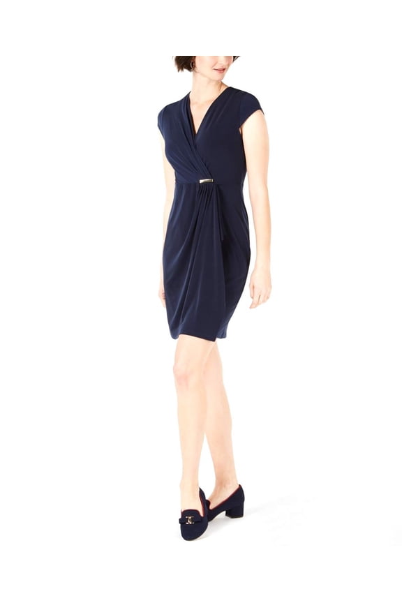 Womens Petite Surplice Wrap Dress, Intrepid Blue, Petite X-Large