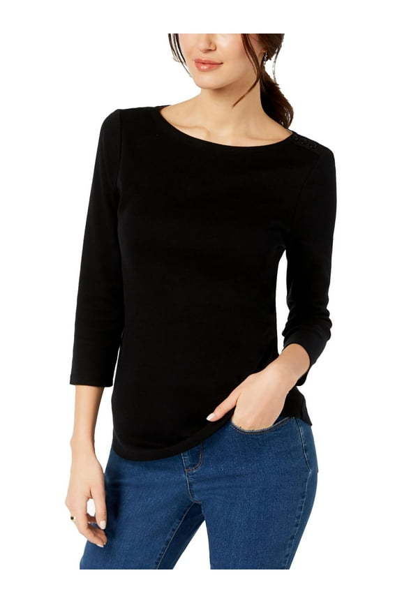 Womens Petites Knit 3/4 Sleeves Pullover Top